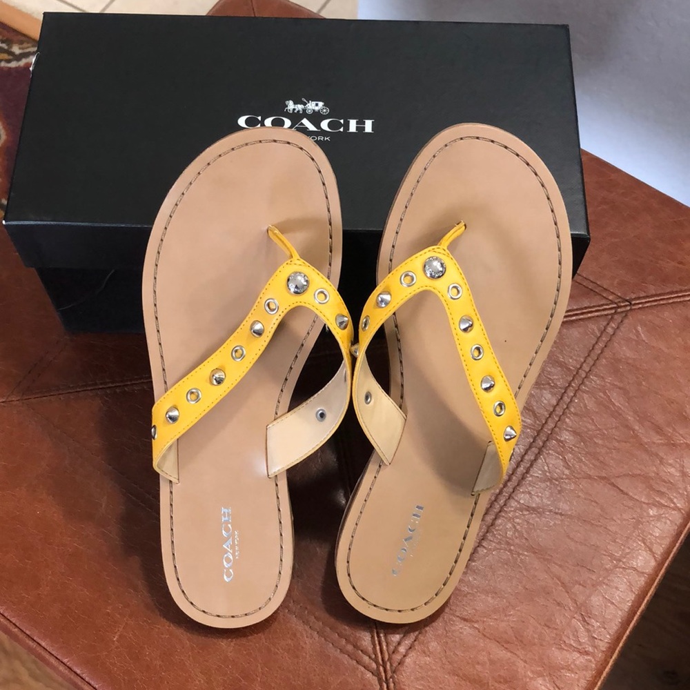 Coach Yellow Studded Leather Thong Sandals- no box
